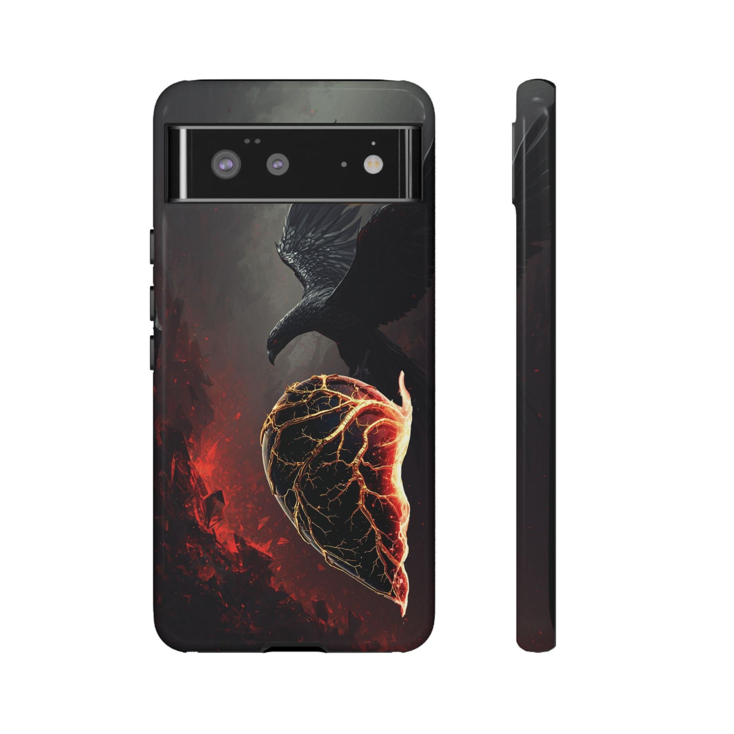 Couples Phone Case — Black Phoenix & White Dragon Heart Design (For Him)