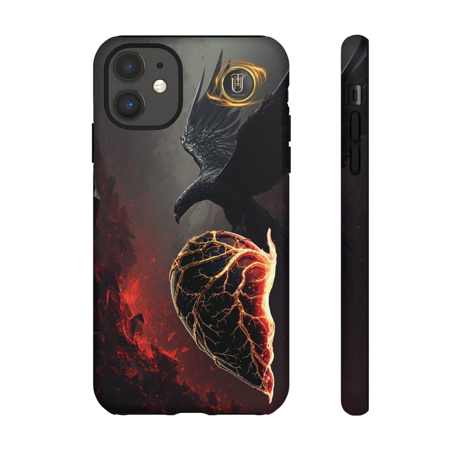 Couples Phone Case — Black Phoenix & White Dragon Heart Design (For Him)