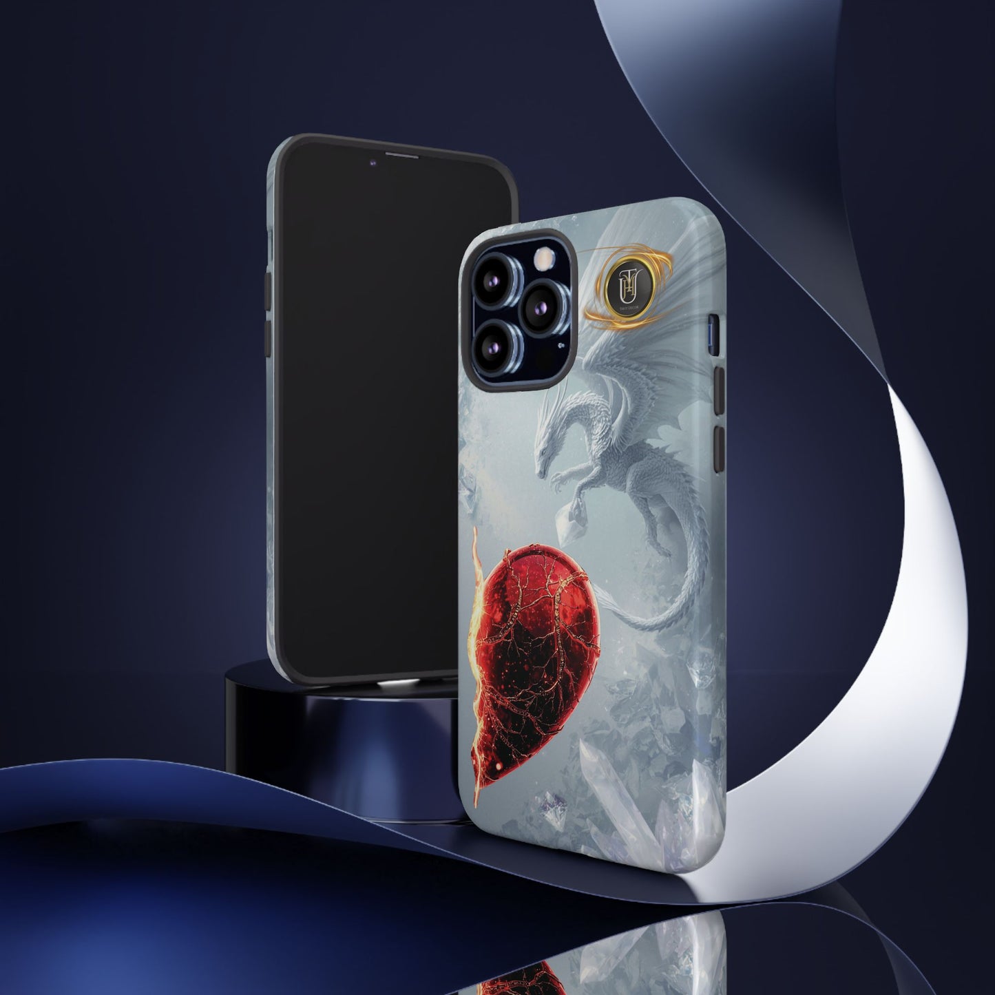 Couples Phone Case — Black Phoenix & White Dragon Heart Design (For Her))