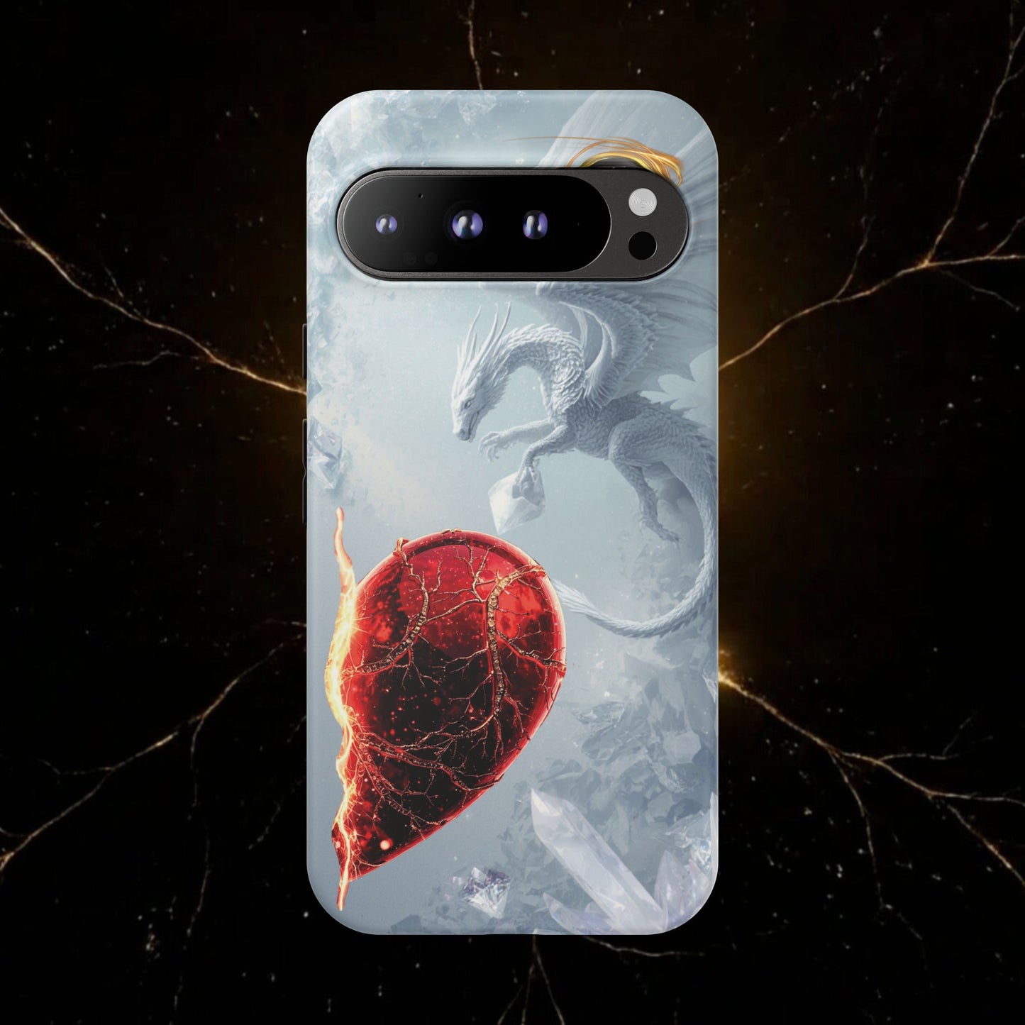 Couples Phone Case — Black Phoenix & White Dragon Heart Design (For Her))
