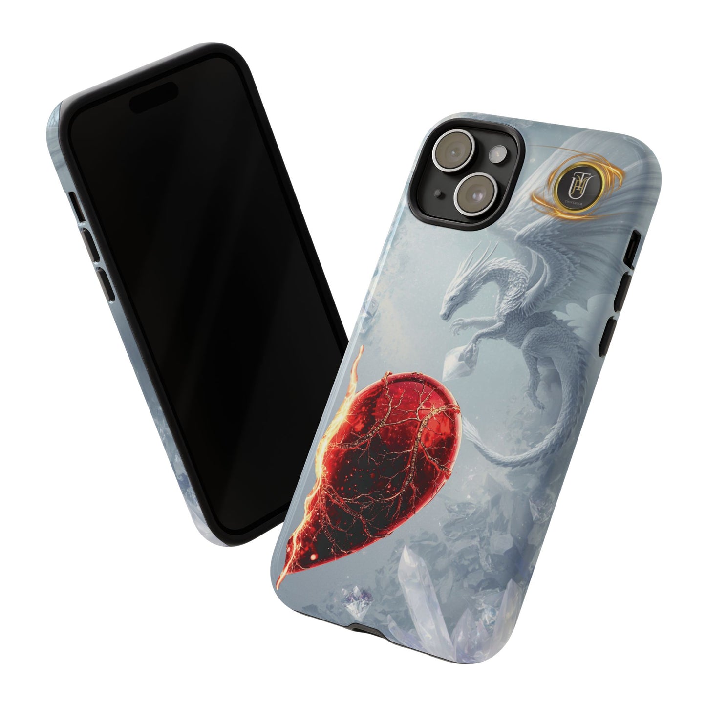 Couples Phone Case — Black Phoenix & White Dragon Heart Design (For Her))