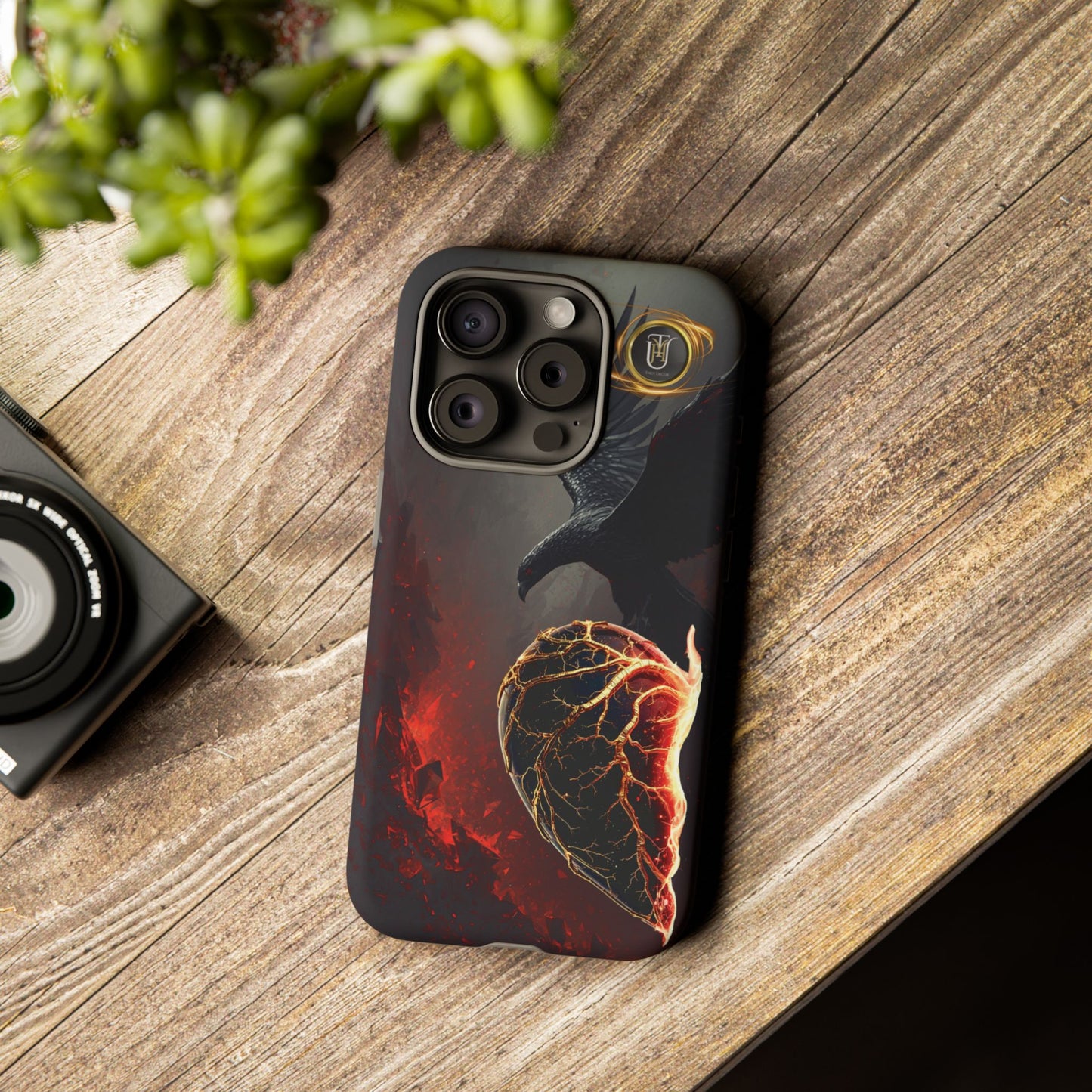 Couples Phone Case — Black Phoenix & White Dragon Heart Design (For Him)