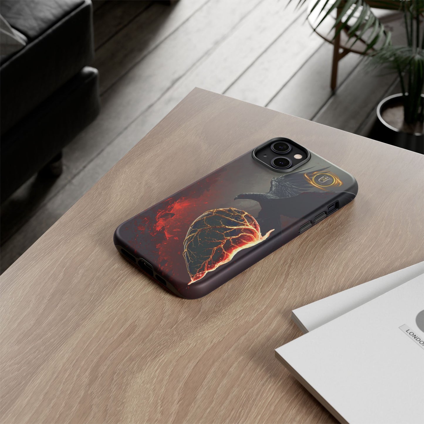 Couples Phone Case — Black Phoenix & White Dragon Heart Design (For Him)