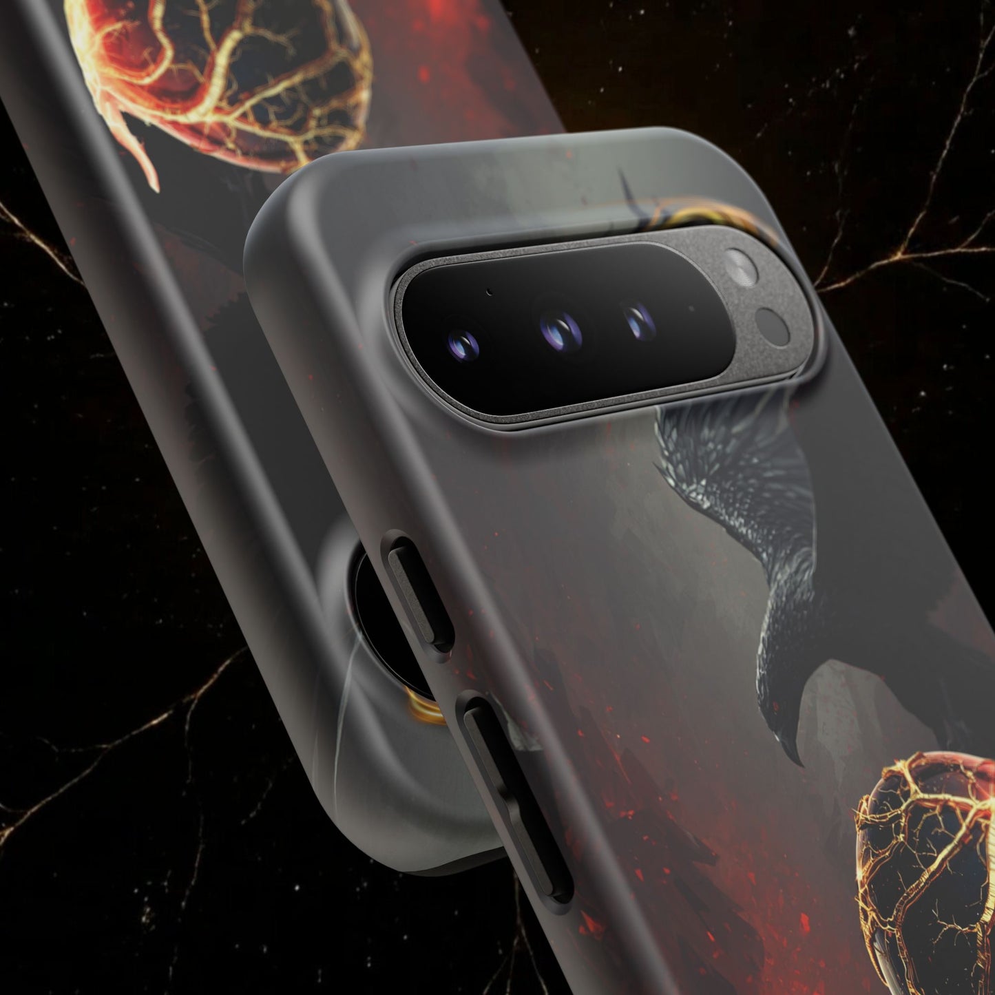Couples Phone Case — Black Phoenix & White Dragon Heart Design (For Him)