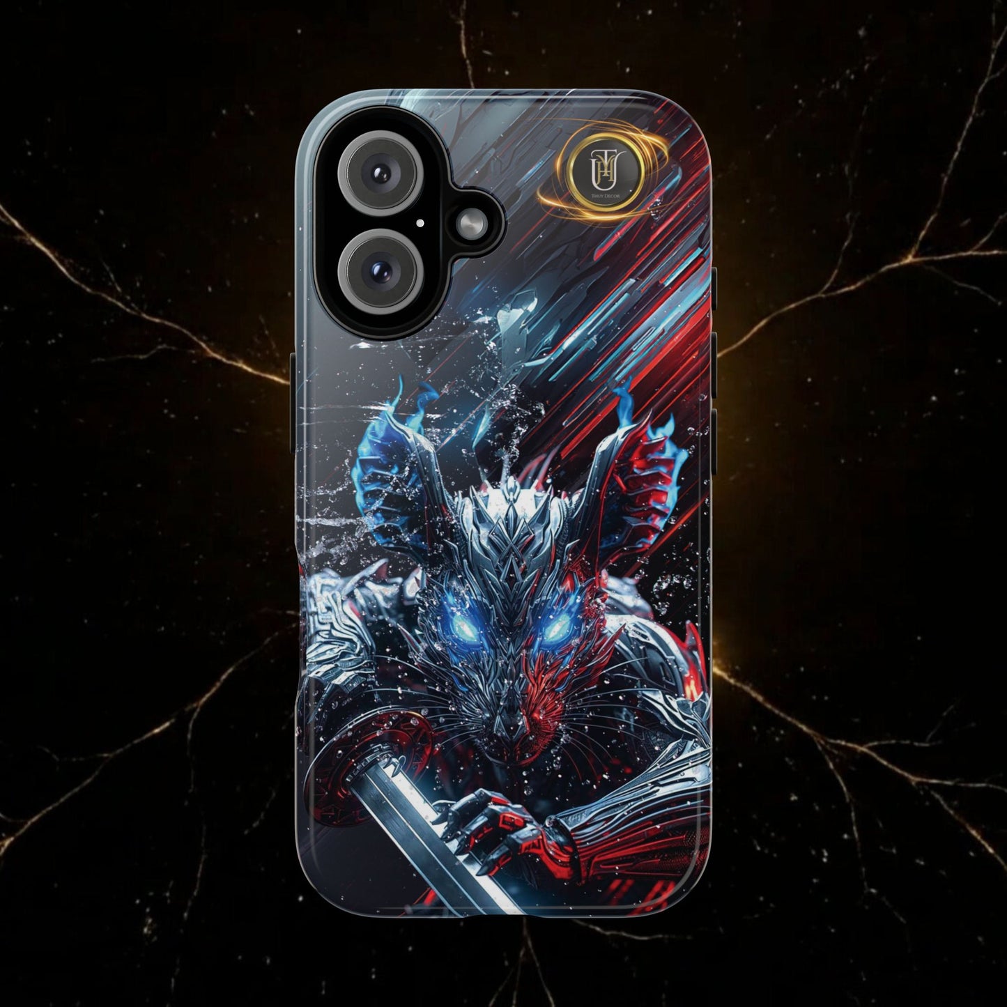 Lunar Metal Rat Samurai Phone Case — Warrior Rodent Armor Design