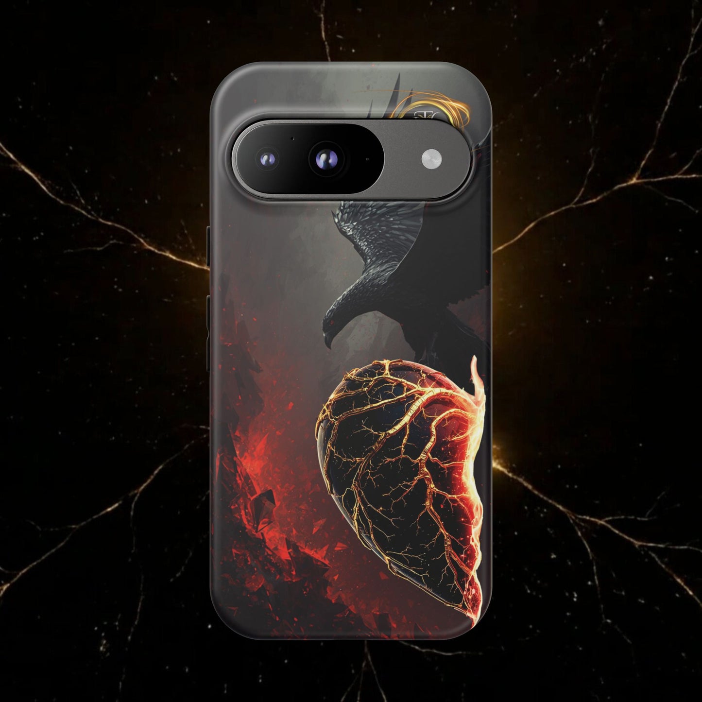 Couples Phone Case — Black Phoenix & White Dragon Heart Design (For Him)