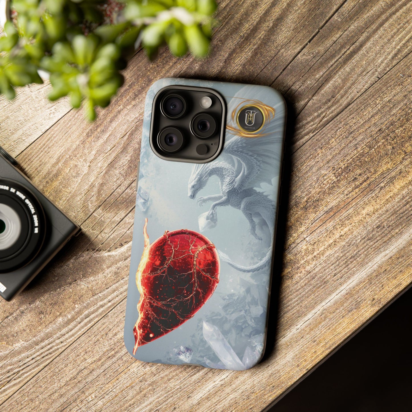 Couples Phone Case — Black Phoenix & White Dragon Heart Design (For Her))