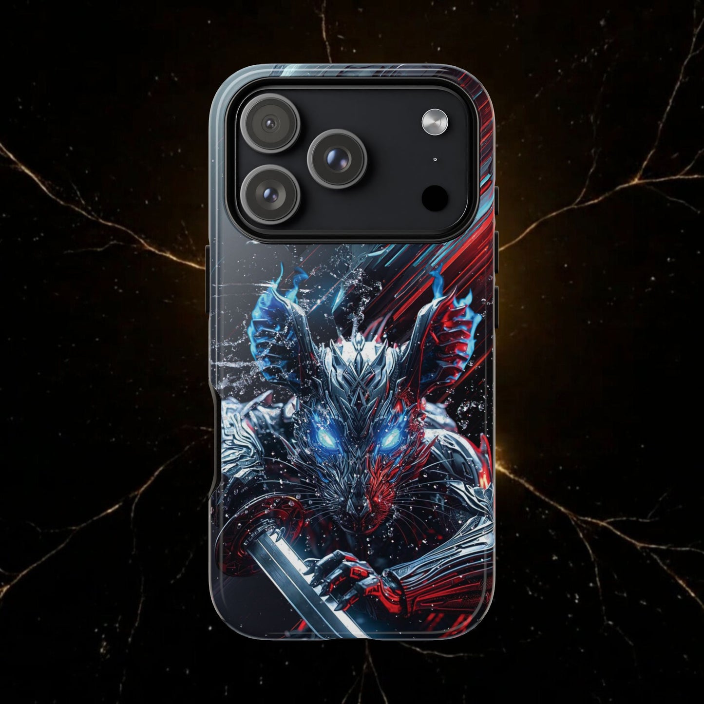 Lunar Metal Rat Samurai Phone Case — Warrior Rodent Armor Design