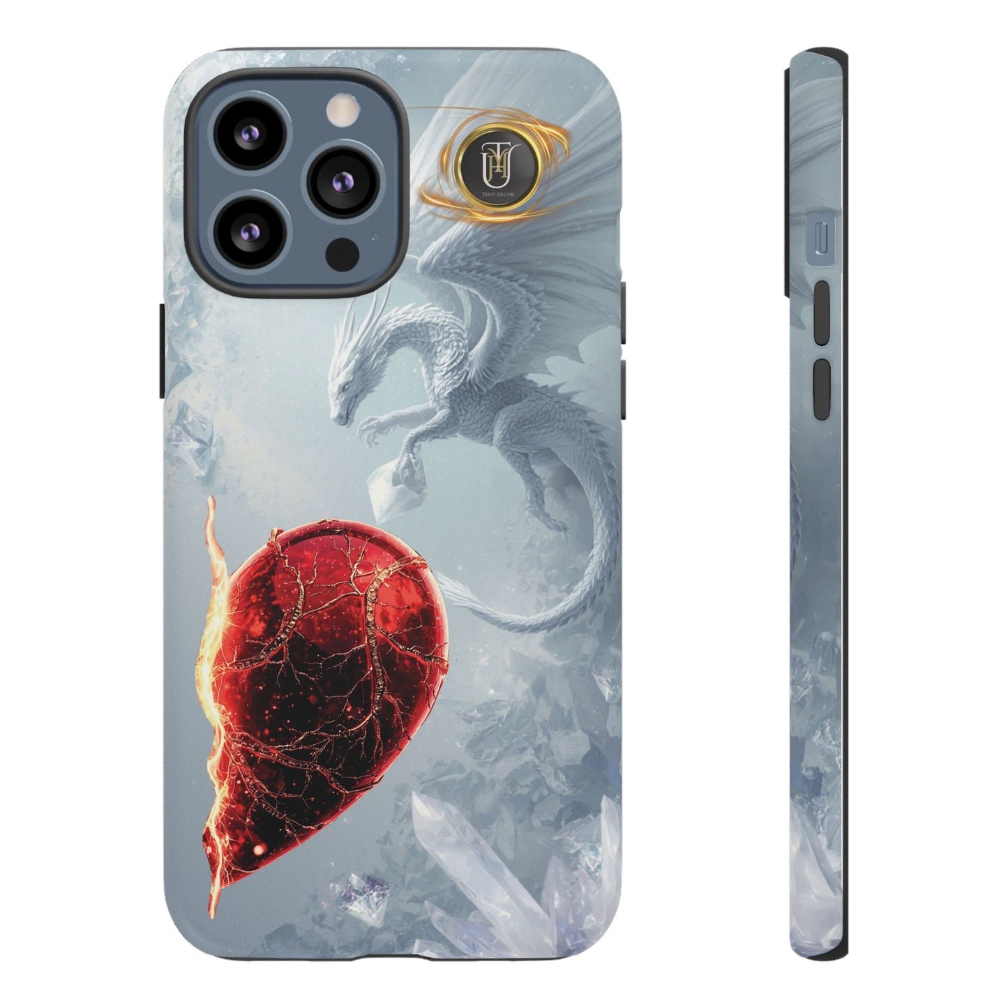 Couples Phone Case — Black Phoenix & White Dragon Heart Design (For Her))