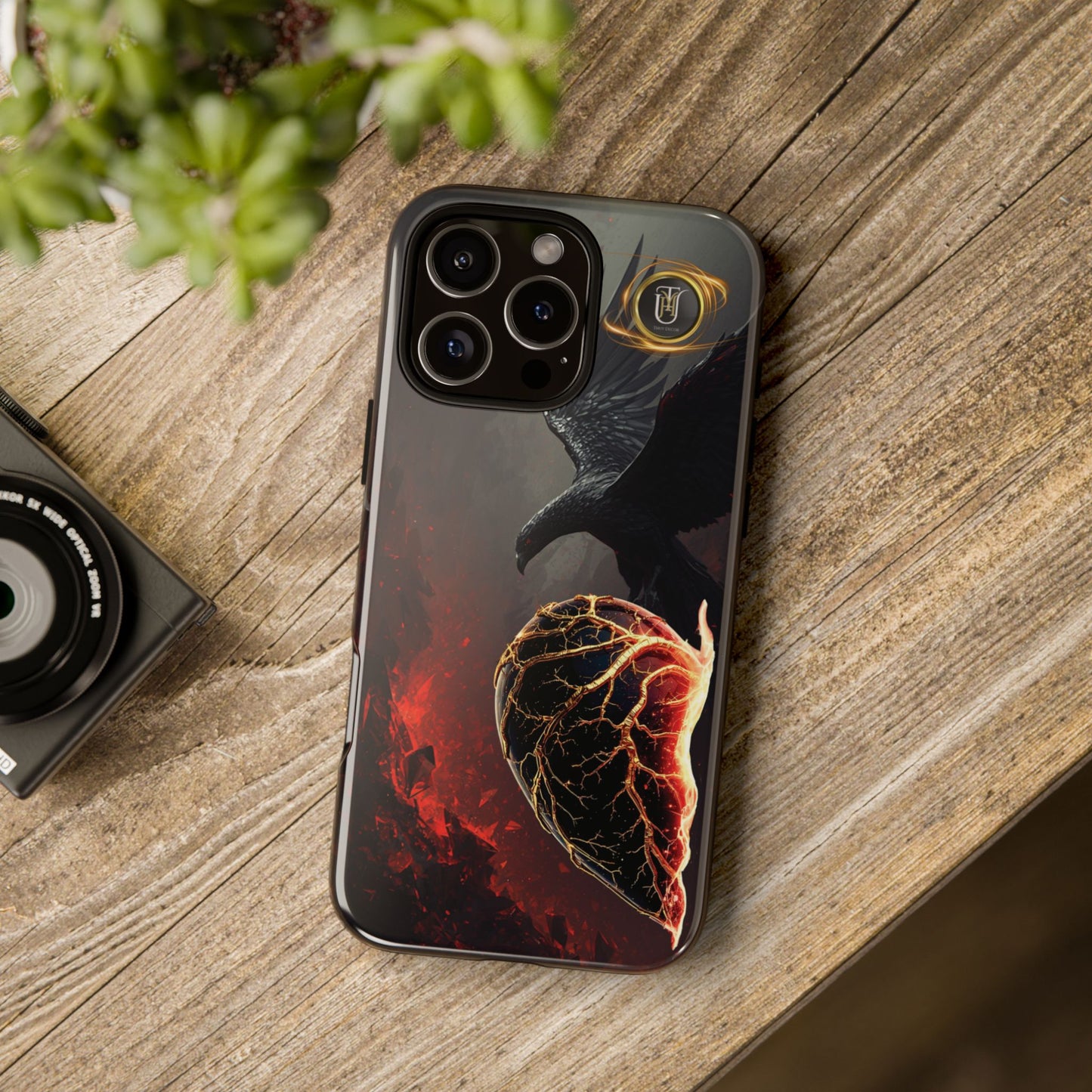 Couples Phone Case — Black Phoenix & White Dragon Heart Design (For Him)