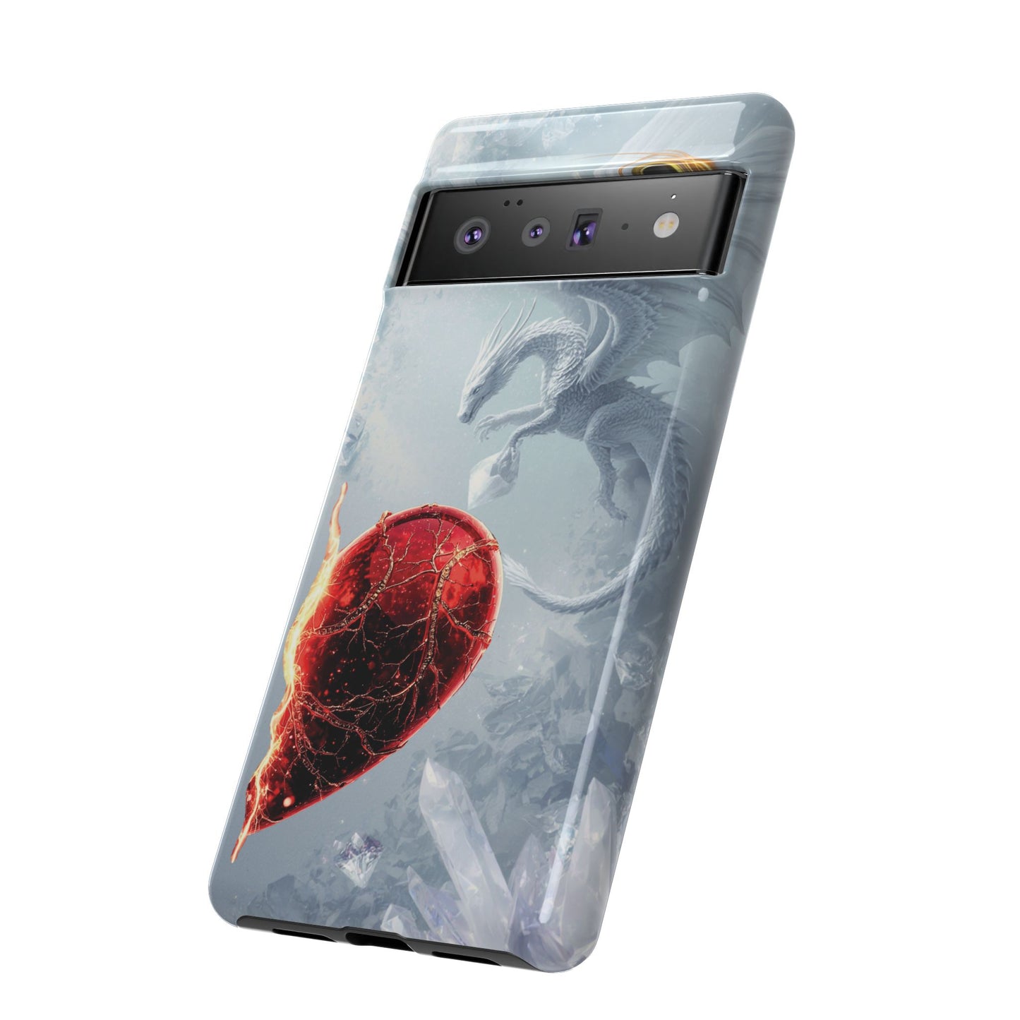 Couples Phone Case — Black Phoenix & White Dragon Heart Design (For Her))