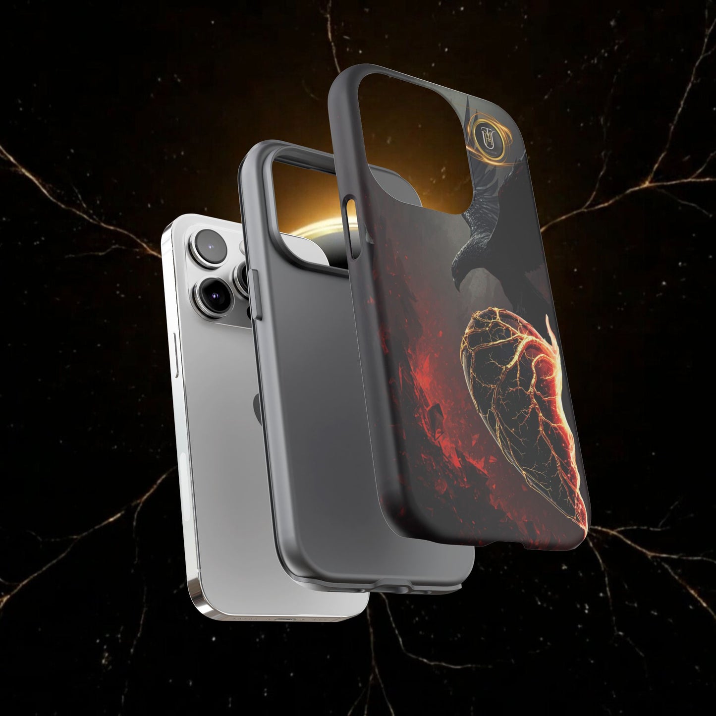 Couples Phone Case — Black Phoenix & White Dragon Heart Design (For Him)