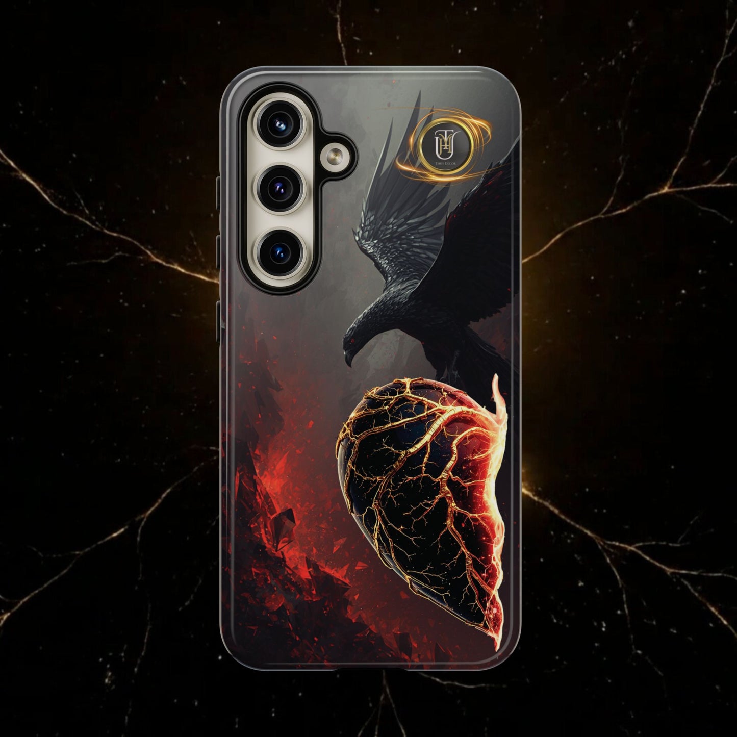 Couples Phone Case — Black Phoenix & White Dragon Heart Design (For Him)