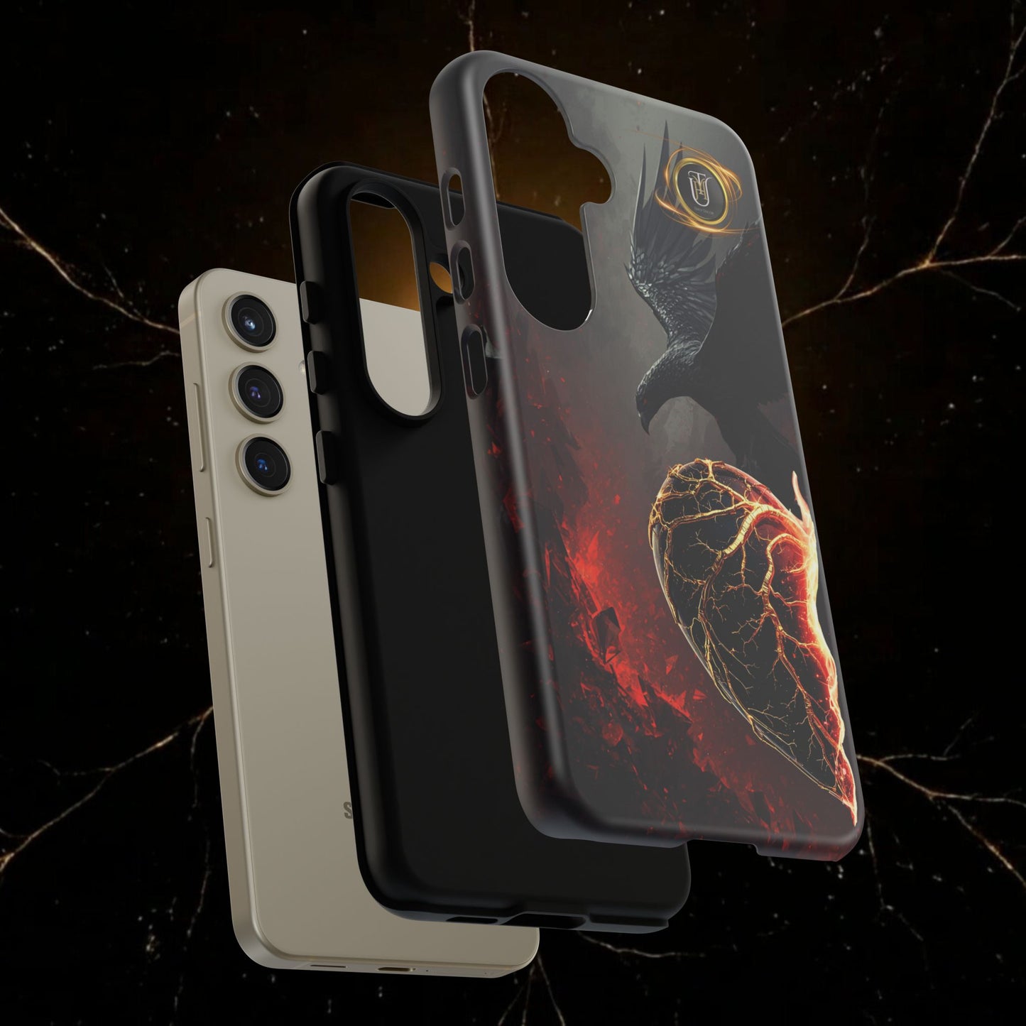 Couples Phone Case — Black Phoenix & White Dragon Heart Design (For Him)