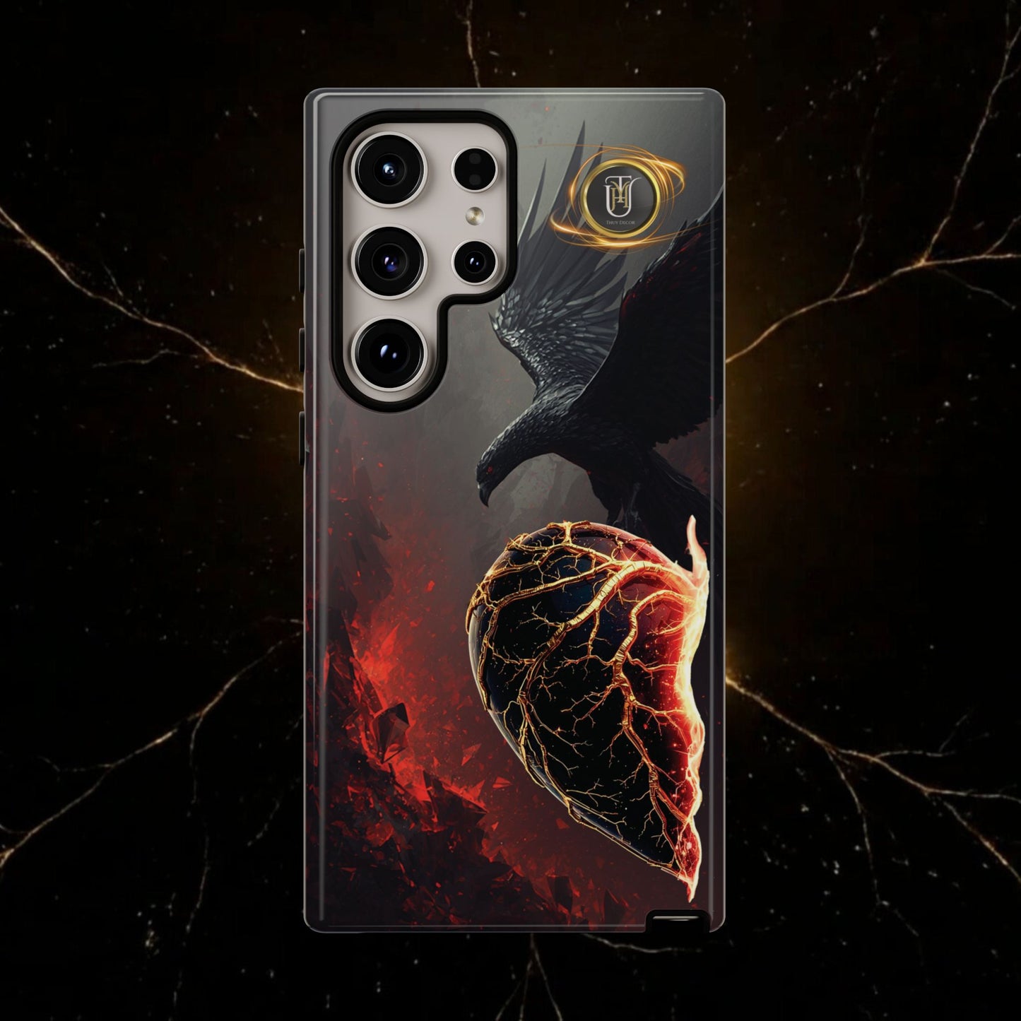 Couples Phone Case — Black Phoenix & White Dragon Heart Design (For Him)