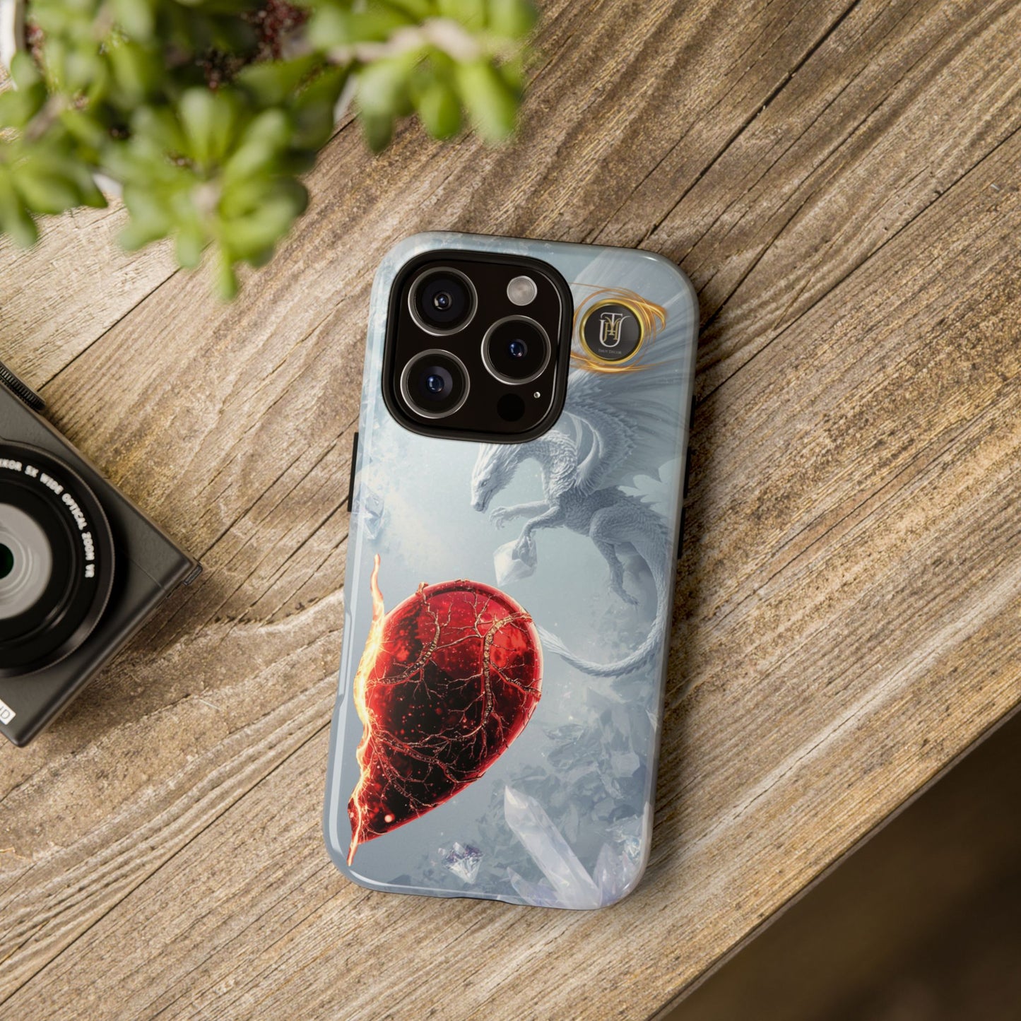 Couples Phone Case — Black Phoenix & White Dragon Heart Design (For Her))