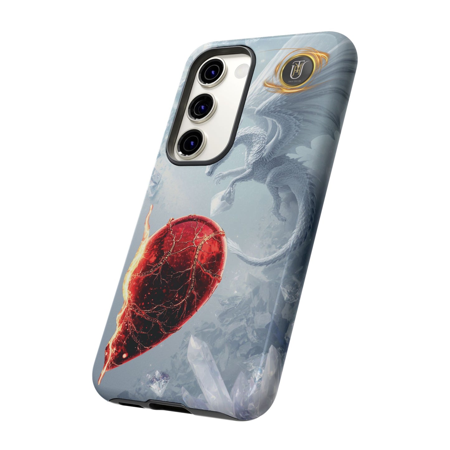 Couples Phone Case — Black Phoenix & White Dragon Heart Design (For Her))