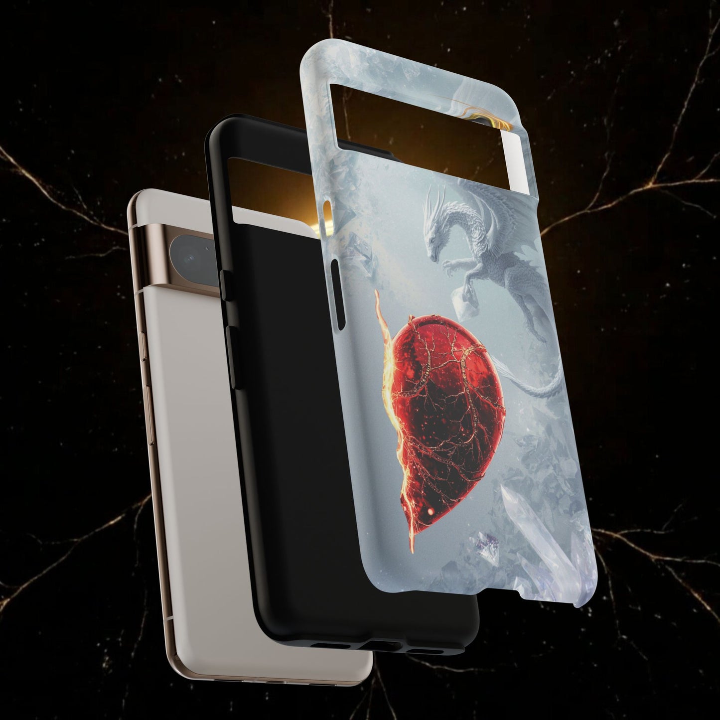 Couples Phone Case — Black Phoenix & White Dragon Heart Design (For Her))
