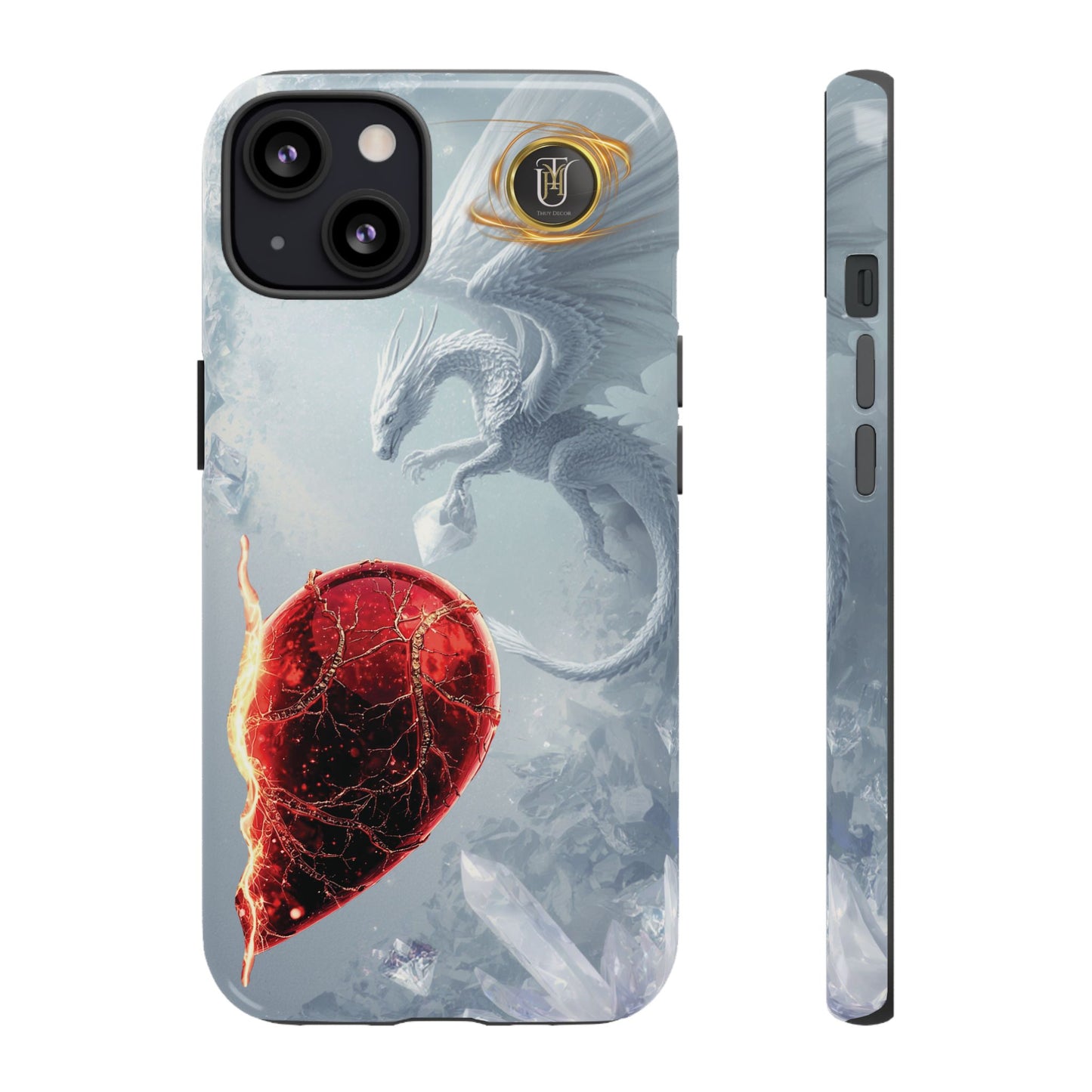 Couples Phone Case — Black Phoenix & White Dragon Heart Design (For Her))