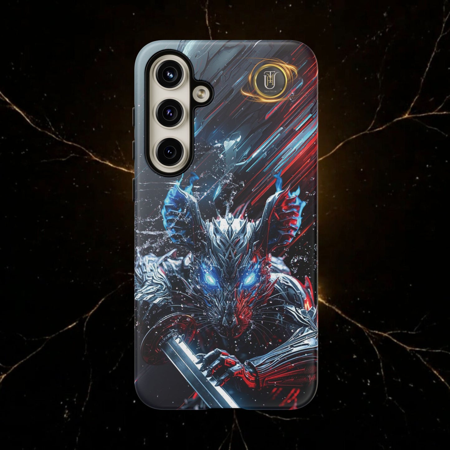 Lunar Metal Rat Samurai Phone Case — Warrior Rodent Armor Design