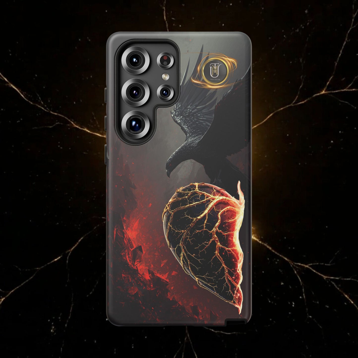 Couples Phone Case — Black Phoenix & White Dragon Heart Design (For Him)
