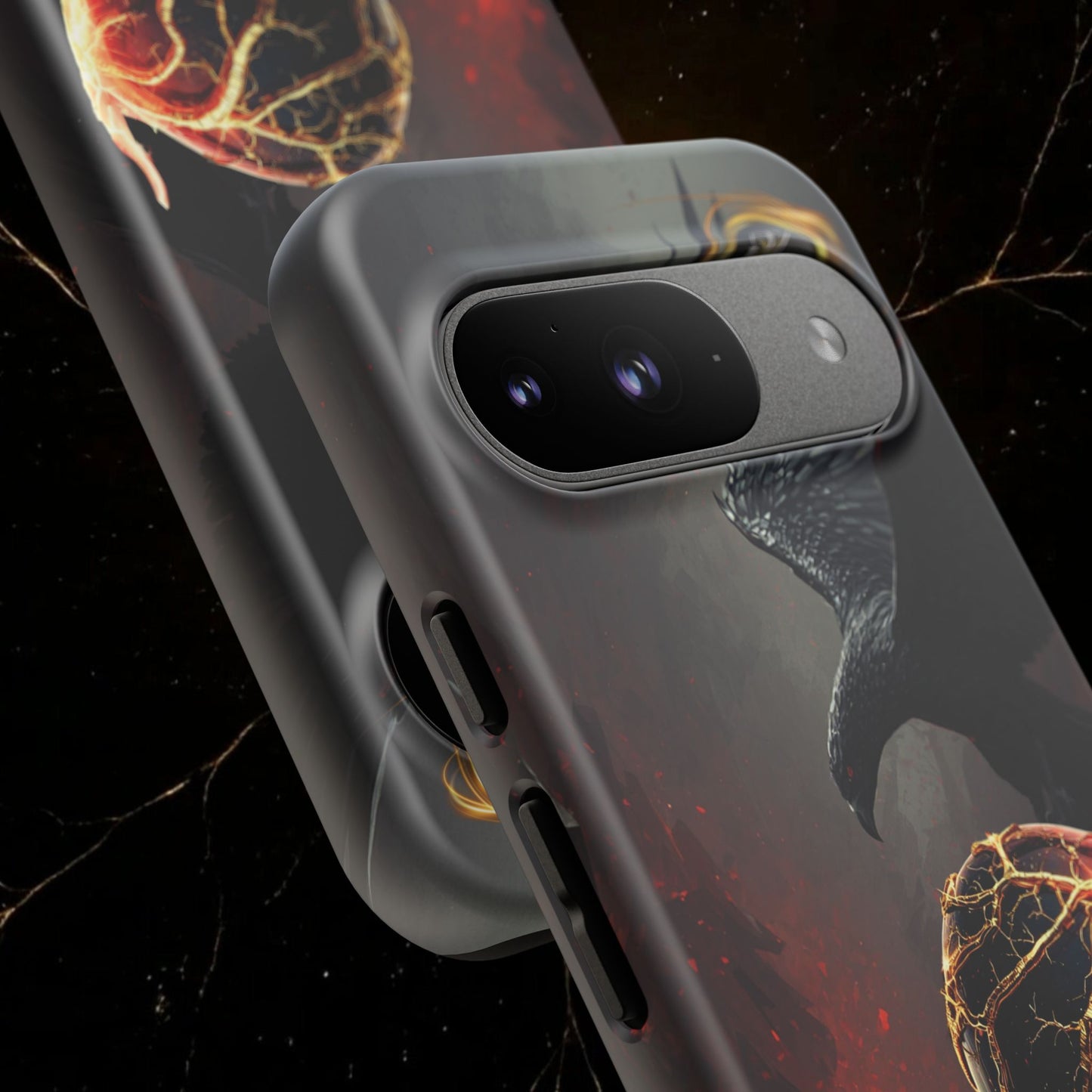 Couples Phone Case — Black Phoenix & White Dragon Heart Design (For Him)
