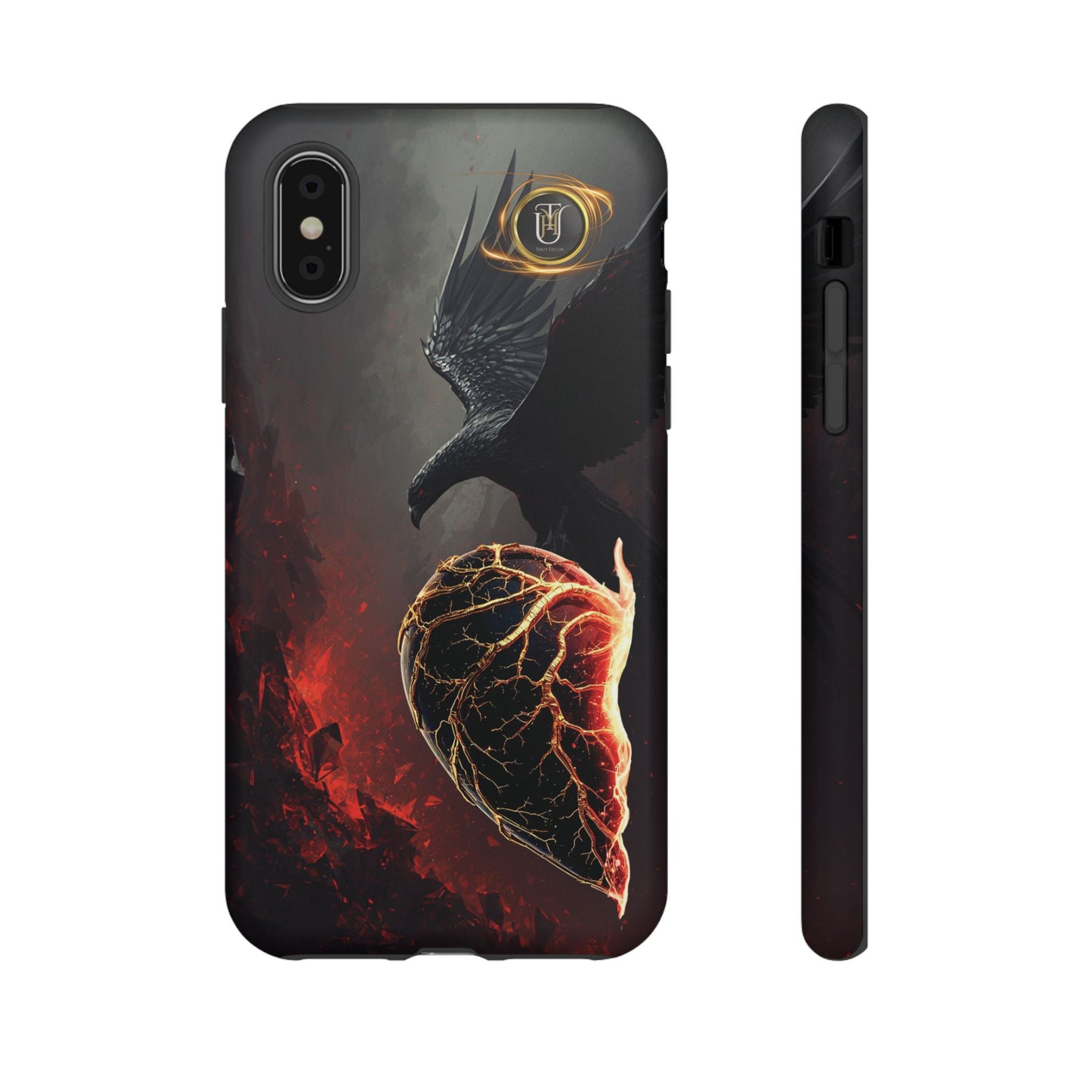 Couples Phone Case — Black Phoenix & White Dragon Heart Design (For Him)
