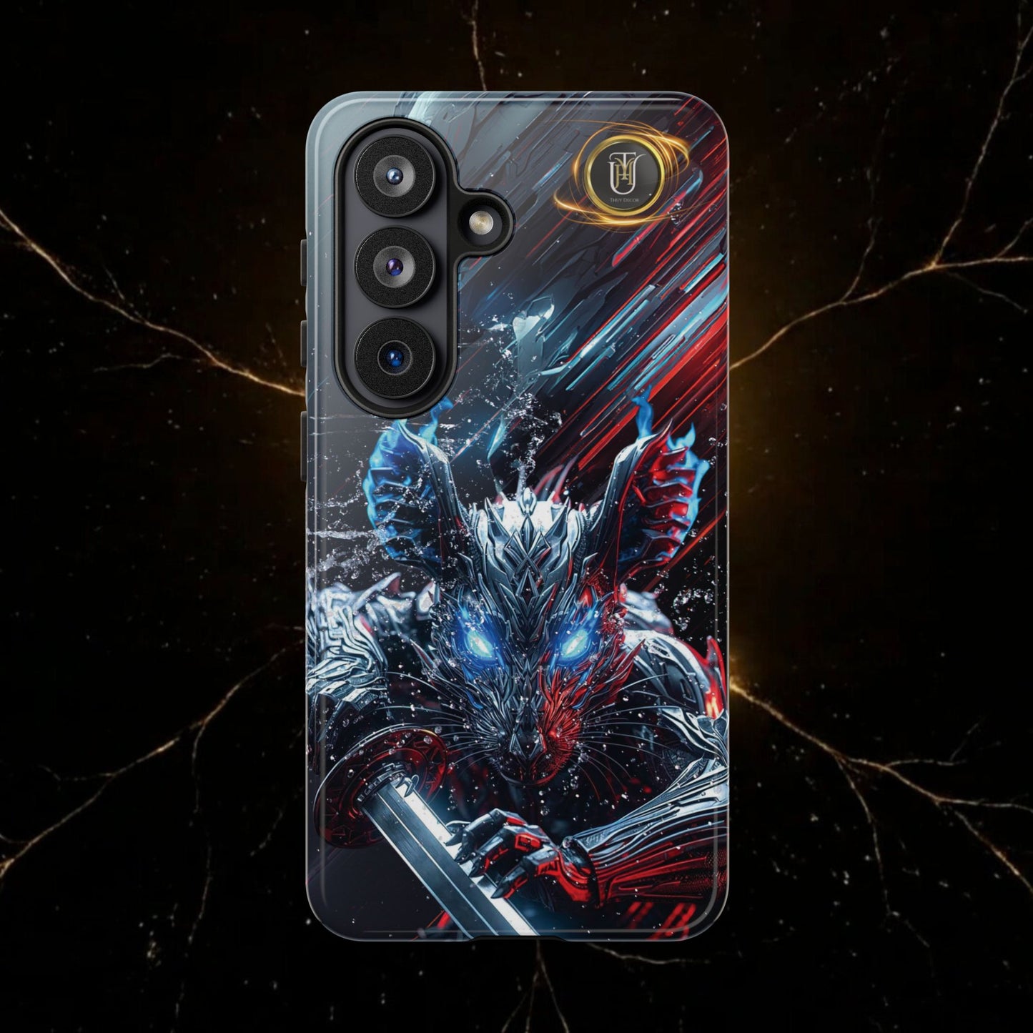 Lunar Metal Rat Samurai Phone Case — Warrior Rodent Armor Design