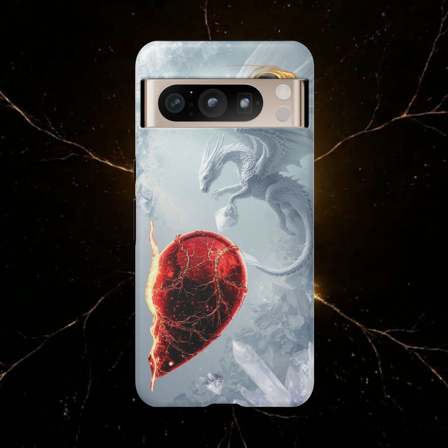 Couples Phone Case — Black Phoenix & White Dragon Heart Design (For Her))