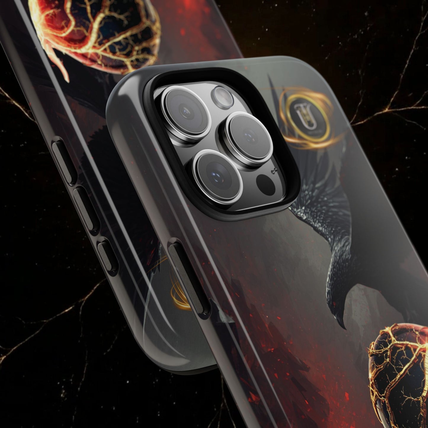 Couples Phone Case — Black Phoenix & White Dragon Heart Design (For Him)